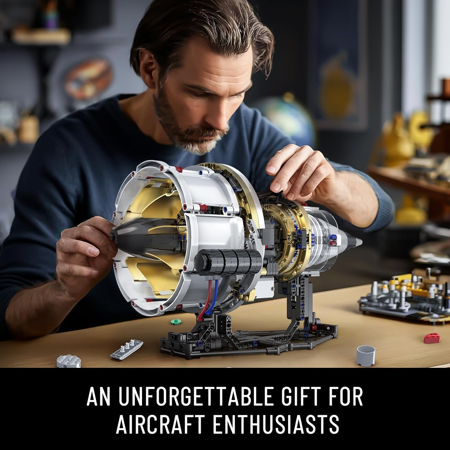 BRICXOR Aircraft Engine Building Kit, Mechanical Aviation Turbojet Engine Model Kit That Runs, Collectible Blocks Kit for Adults, Science Education STEM Set (564 PCS)