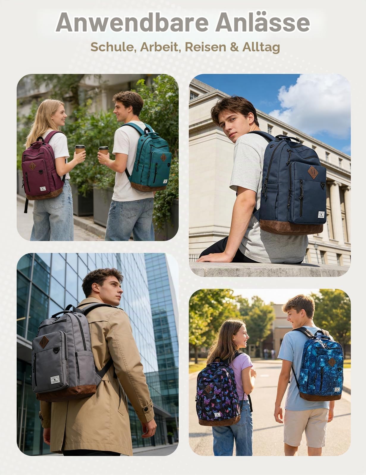 VX VONXURY 17 Zoll Schulrucksack für Teenager,Herren und Damen | Ca. 24 L Volumen, großes Laptopfach, viel Platz für Bücher; wasserabweisend für Schule, Uni und Arbeit