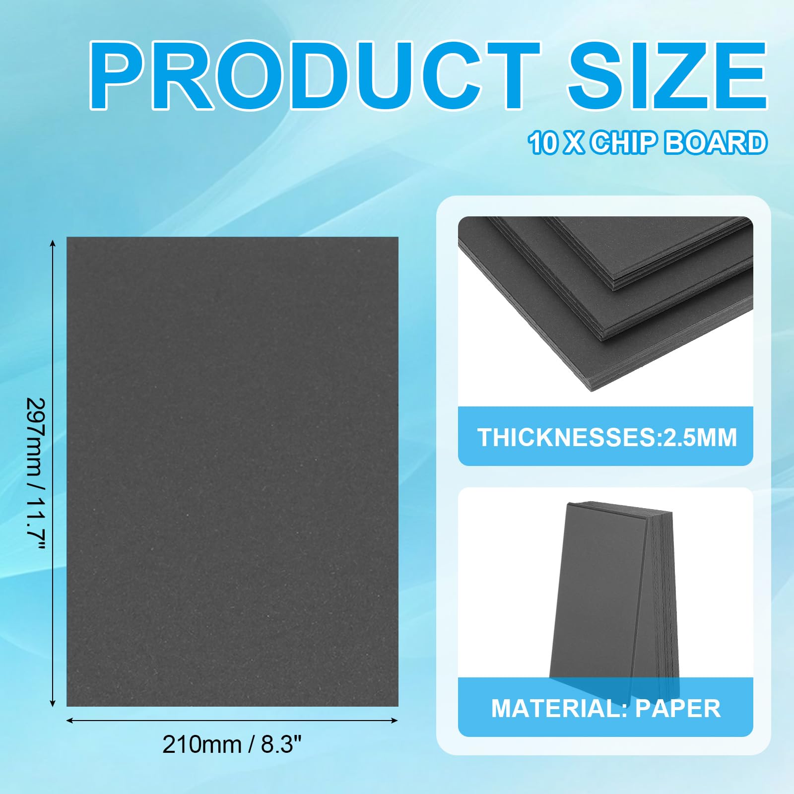 PATIKIL 12x8x0.1" Chipboard Sheets, 10Pcs 105PT Thick Book Board Binders Board Sturdy Bookbinding Supplies for Book Binding Cover Black - Image 2