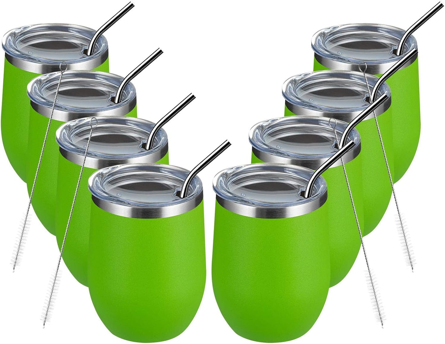 MEWAY 12oz/8 Pack Wine Tumbler Glasses with Lid Stemless