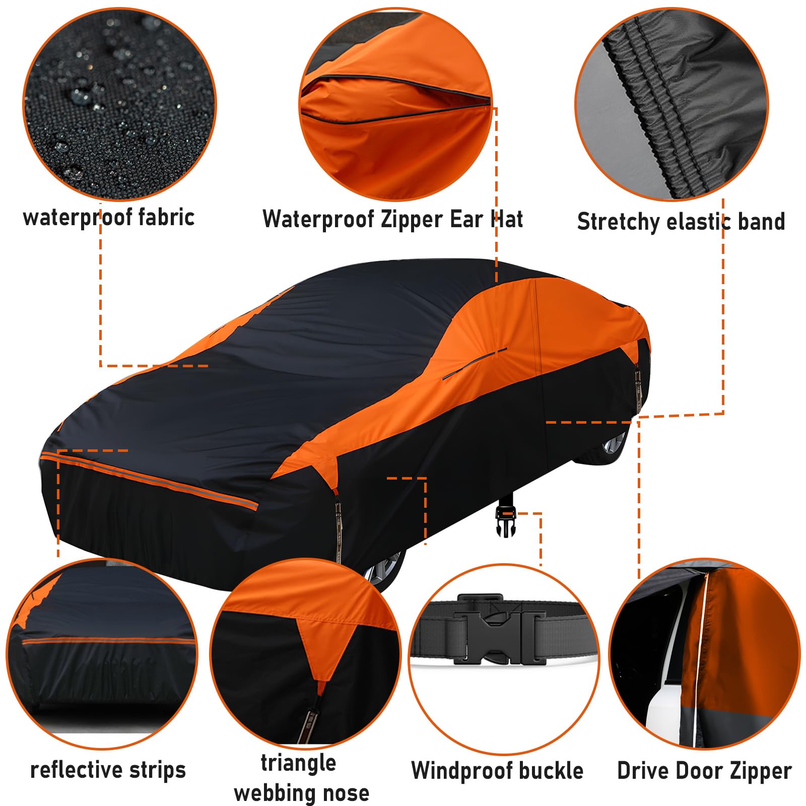 wasserdichte Vollgarage für das Auto, 6 Schichten universelle Outdoor Autoabdeckung mit Baumwollfutter und Reißverschluss, Regen, Schnee, UV, Staub, Allwetterschutz, atmungsaktiv