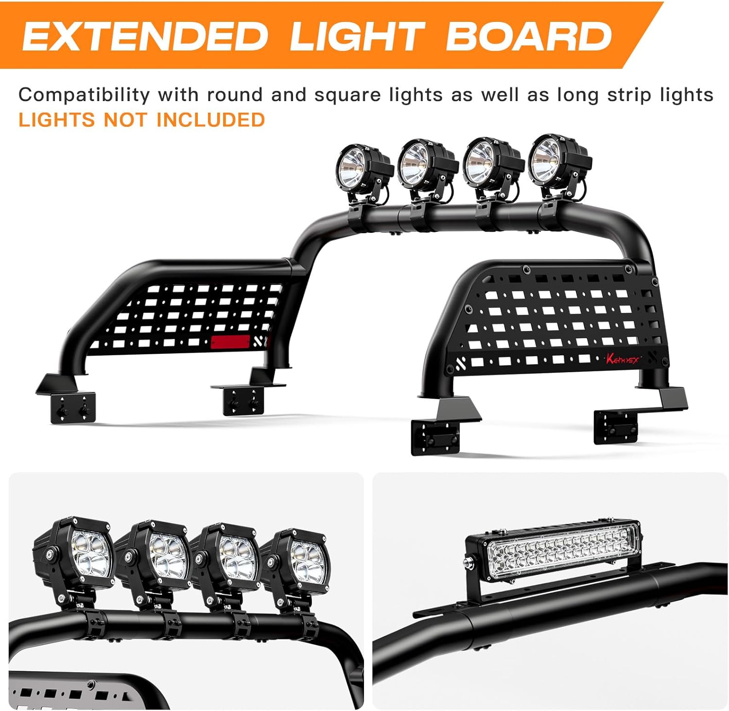 Universal Truck Bed Roll Bar Adjustable Black Chase Racks for Trucks, Sport Roll Bar for Silverado/Sierra,F-150/F-250/F-350,Ford Ranger,Frontier/Titan,Tundra,Honda Ridgeline