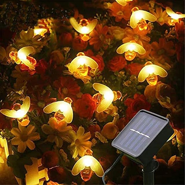 Chipark Solar Garden String Lights, 30 LED Honey Bee Fairy Lights 16.5Ft 8 Modes Solar Powered Waterproof Outdoor Garden Light for Flower Fence Yard Lawn Tree Patio Christmas Decor(Warm White)