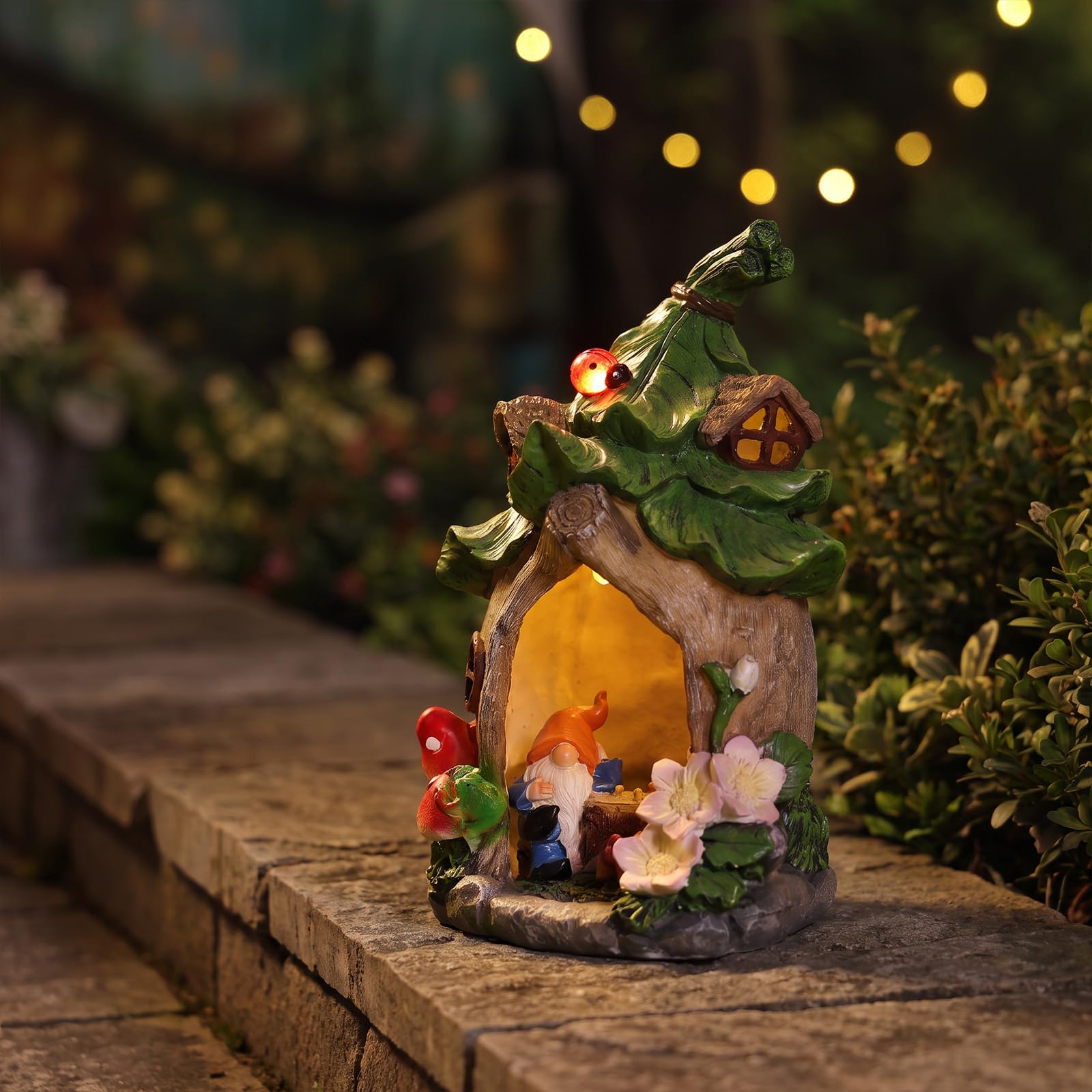 Statue da giardino per casa delle fate all'aperto, accessori con luci solari gnomi giardinaggio, regali di compleanno per donne, mamma, nonna, scultura per casa, decorazioni da giardino per cortile,