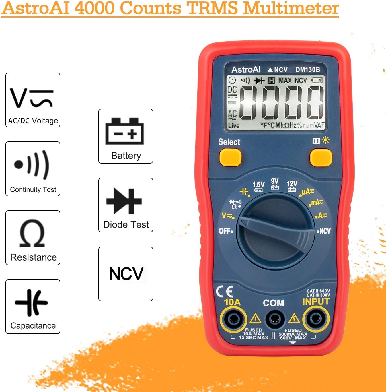 AstroAI TRMS 4000 Counts DC AC Digital Multimeter+ AstroAI 1.5v/9v/12v Battery Tester Digital Multimeter