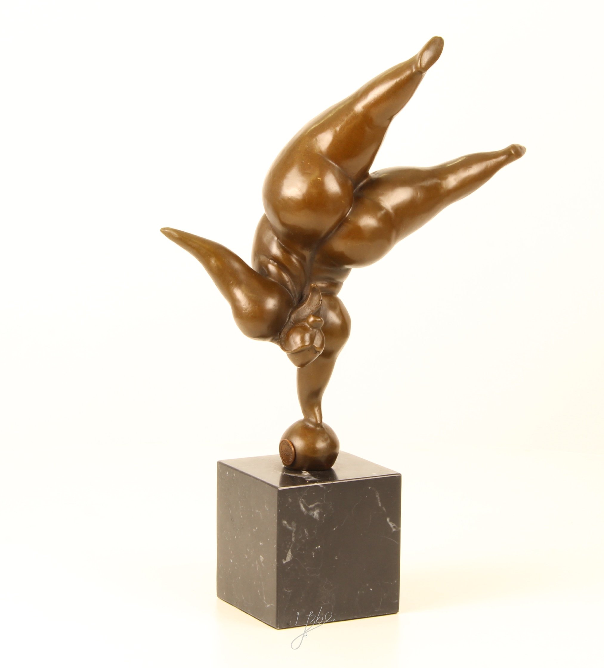 Bronzefigur Figur Skulptur Motiv: Frau Macht Handstand auf Marmorsockel modern abstrakt Höhe 34 cm