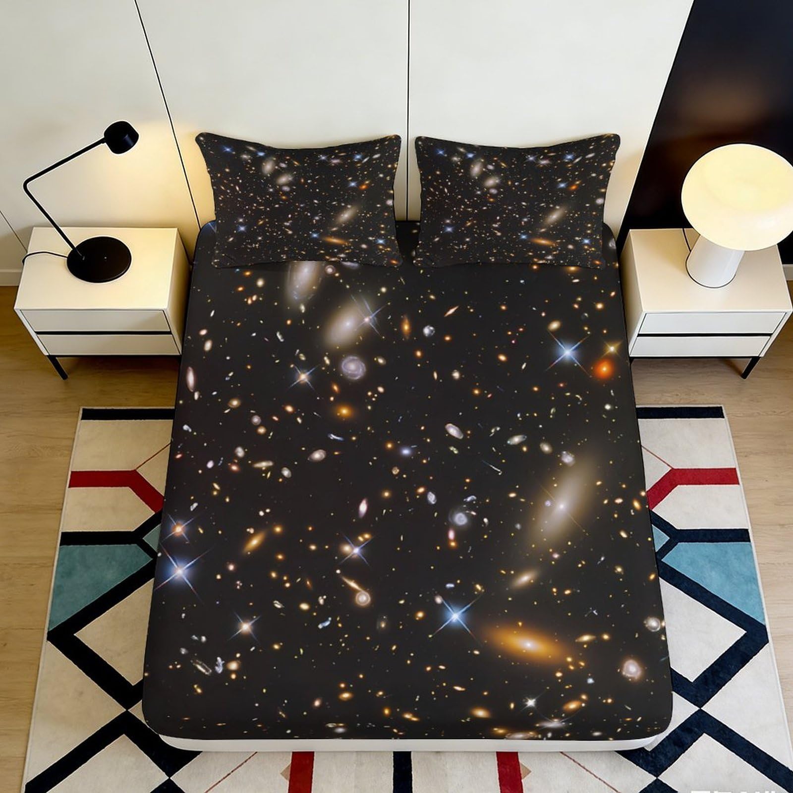 3D Printed Galaxy Starry Sky Fitted Sheet Microfiber Soft Cosmic Nebula Mattress Cover for Bedroom Dorm Decor 90x200x25cm