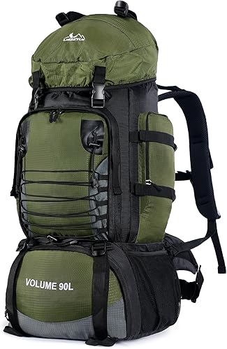 Miniatura 11 de Mochila de senderismo de 90 L, mochila de viaje de camping con cubierta de lluvia, mochila de viaje ligera para escalar, acampar, turismo, Azul,