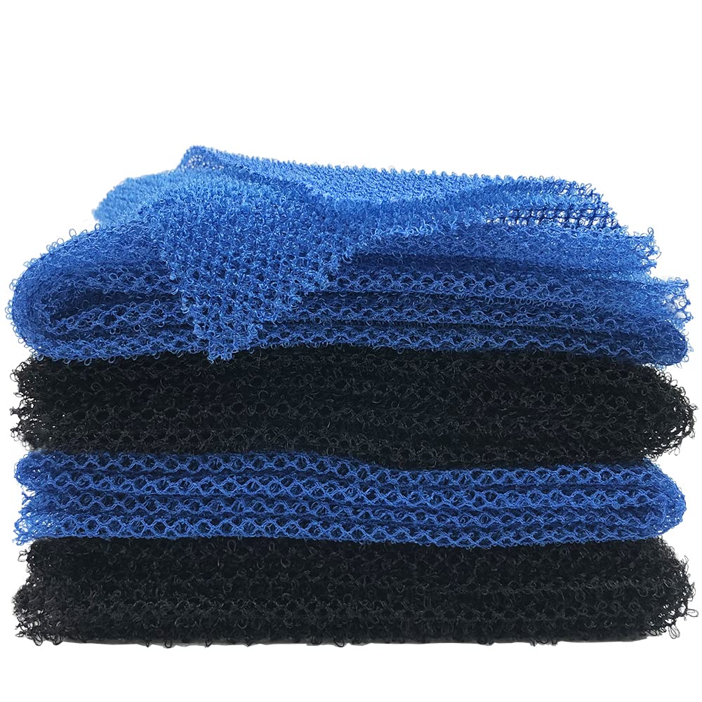 4 Pcs Net Sponge,DanziX Exfoliating Net Long Bath Net,Wash Net for Daily Back Body Scrub Scrubber Shower Net -Black,Blue