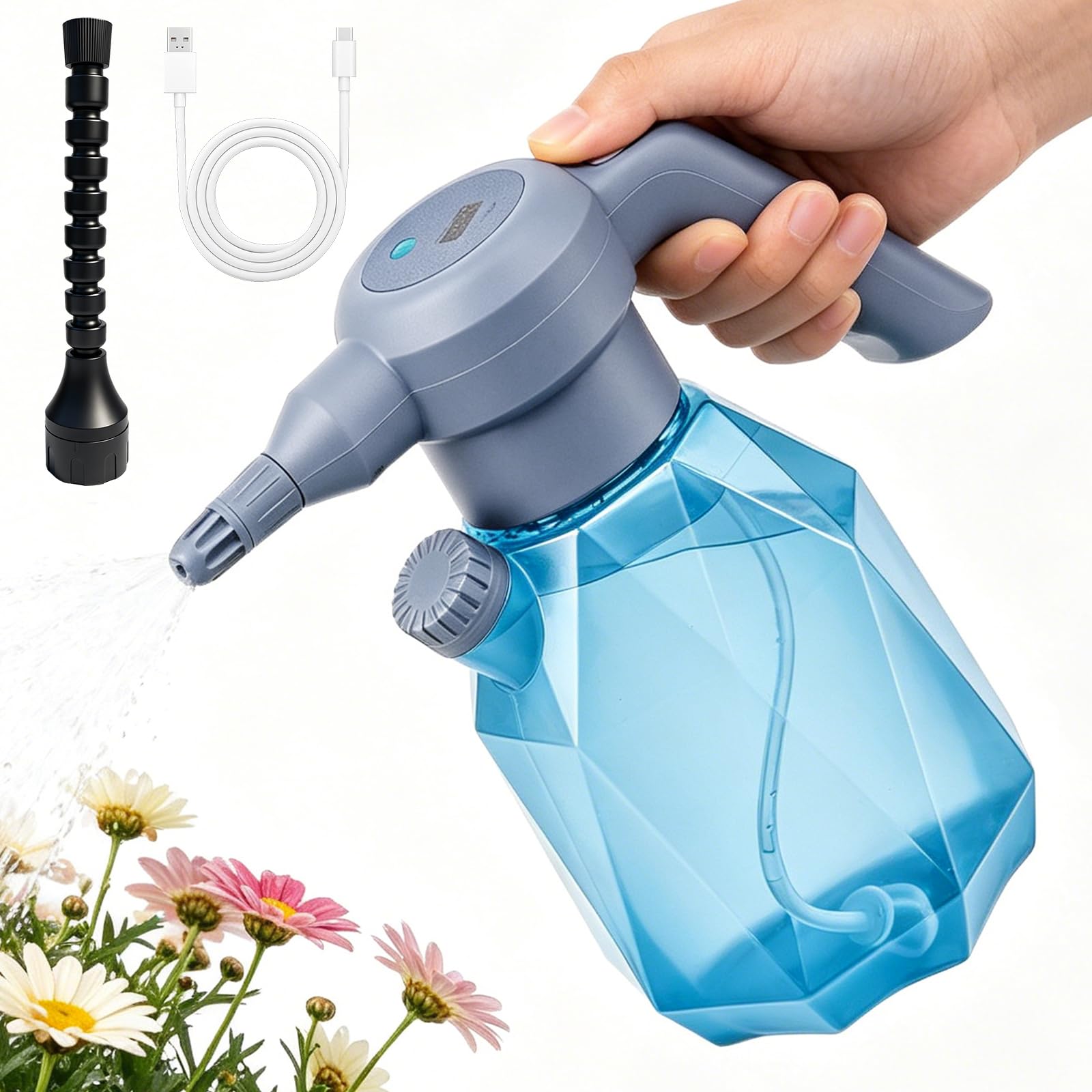 OBEST Pulverizador Eléctrico 2L, 3 Velocidades y 4 Modos de Pulverización | Botella Pulverizadora Portátil recargable para Jardín, Adecuado para Jardín,Patio,Césped y Limpieza General