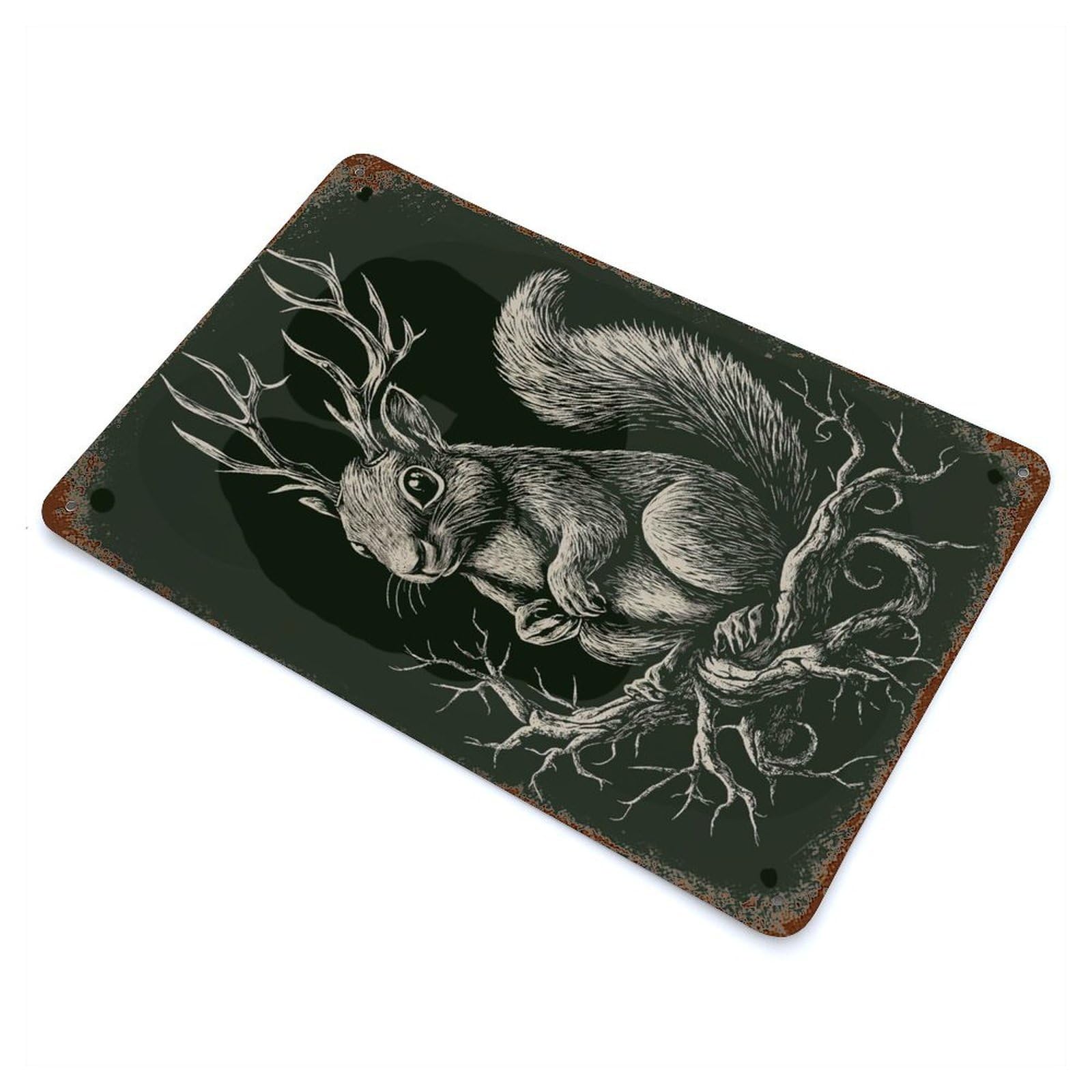 Gothic Squirrel with Antlers Vintage Metal Tin Sign 11.8"x7.9", for Cafe, Home Bar And Lounge Decor, Vintage Wall Decor