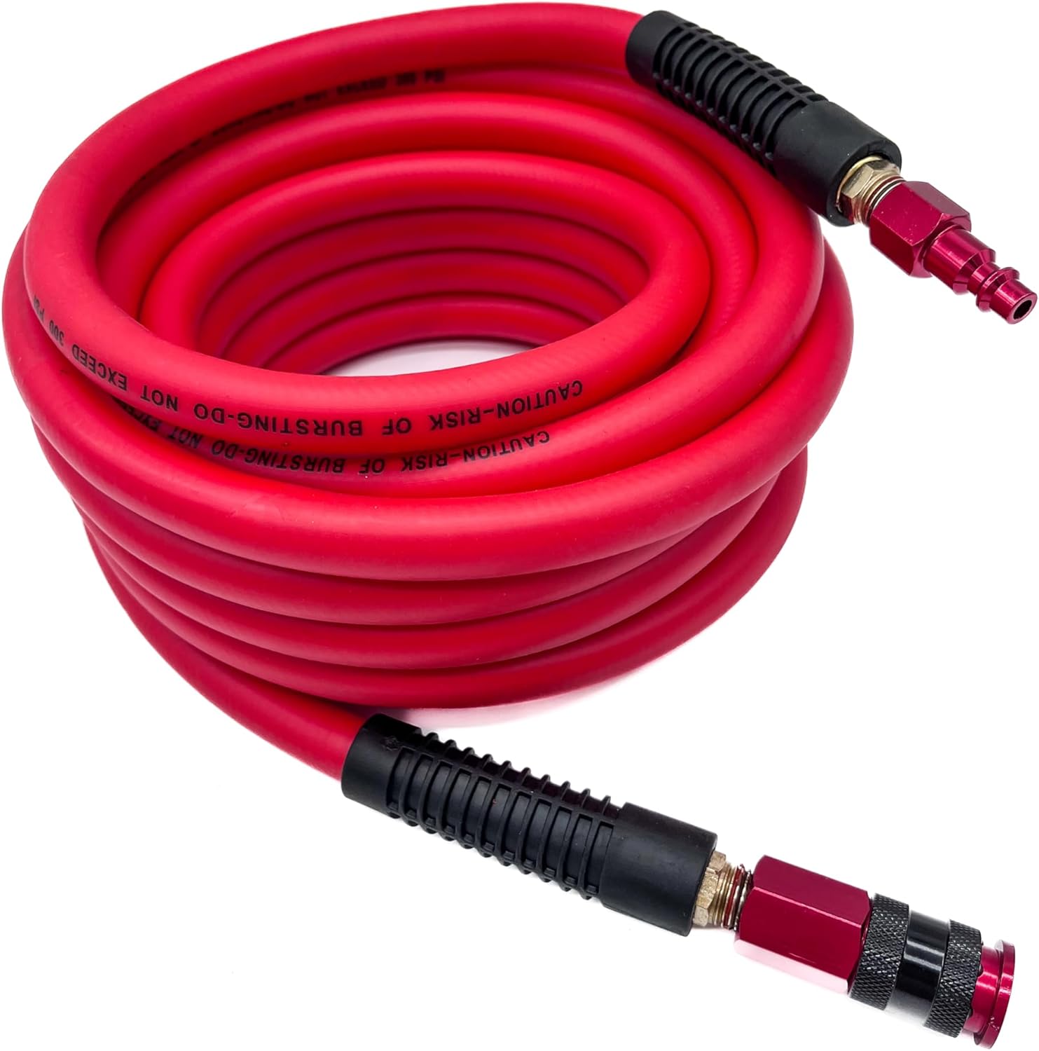 Hybrid Air Hose 3/8-Inch x 100FT,300 PSI Heavy Duty Air Compressor Hose, Lightweight, Kink Resistant, All-Weather Flexibility with 1/4-Inch Swivel Solid Aluminum Quick Coupler and Plug,Red