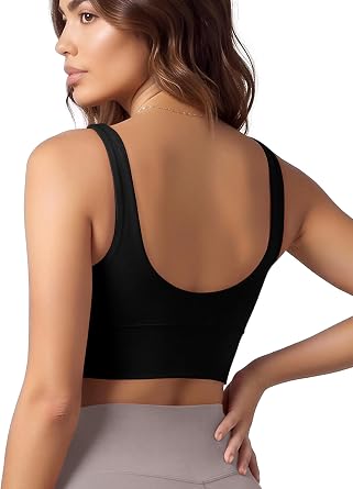 ODODOS Womens Longline U-Back Sports Bra V-Neck Padded Yoga Workout Wirefree Tank Top