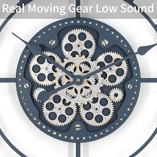 Miniatura 3 de Relojes de pared grandes de 24 pulgadas para decoración de sala de estar con engranajes móviles, reloj de pared grande industrial Steampunk, relojes