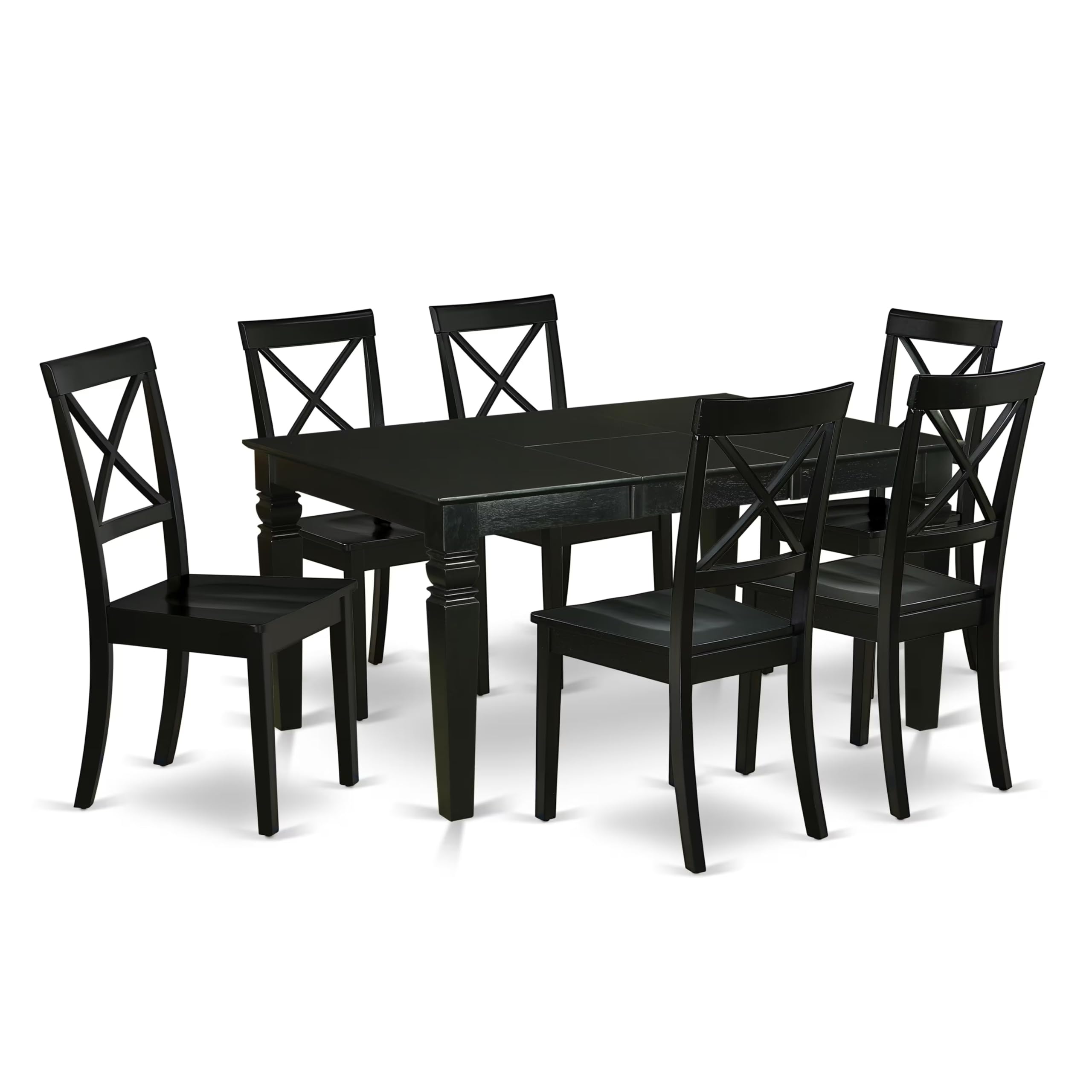 East West Furniture WEBO7-BLK-W rectangular black dining table set with 6 chairs