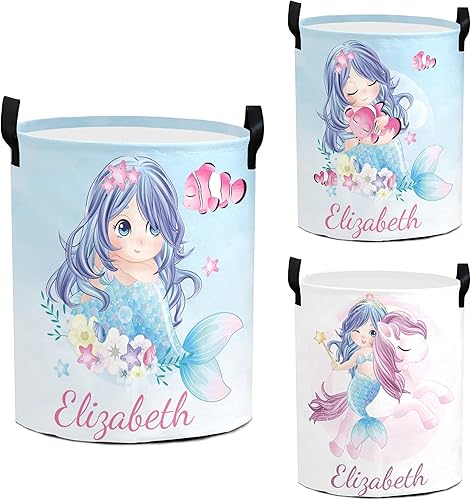 Miniatura 8 de Cesta de lavandería personalizada para bebé con flores personalizada con nombres para niña, organizador de almacenamiento plegable con asa para