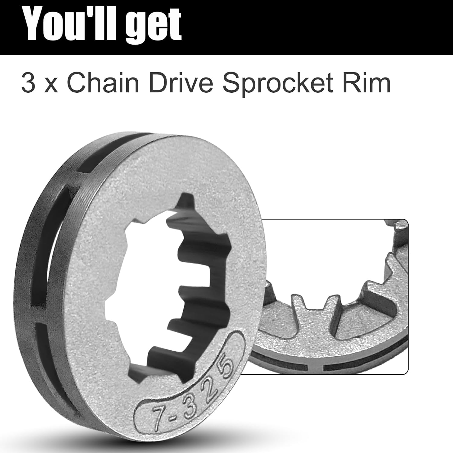 3pcs .325" 7T 17mm Sprocket Drive Rim Kit view 3