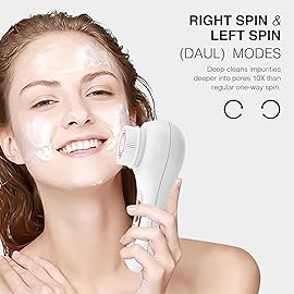 UMICKOO Face Scrubber Exfoliator, Rechargeable Facial Cleansing Brush with 2-Way Rotation & 3 Modes, 30-Day Runtime, 5 Brush Heads for SPA-Level Care, IPX7 Waterproof, Deep Cleaning for All Skin Types