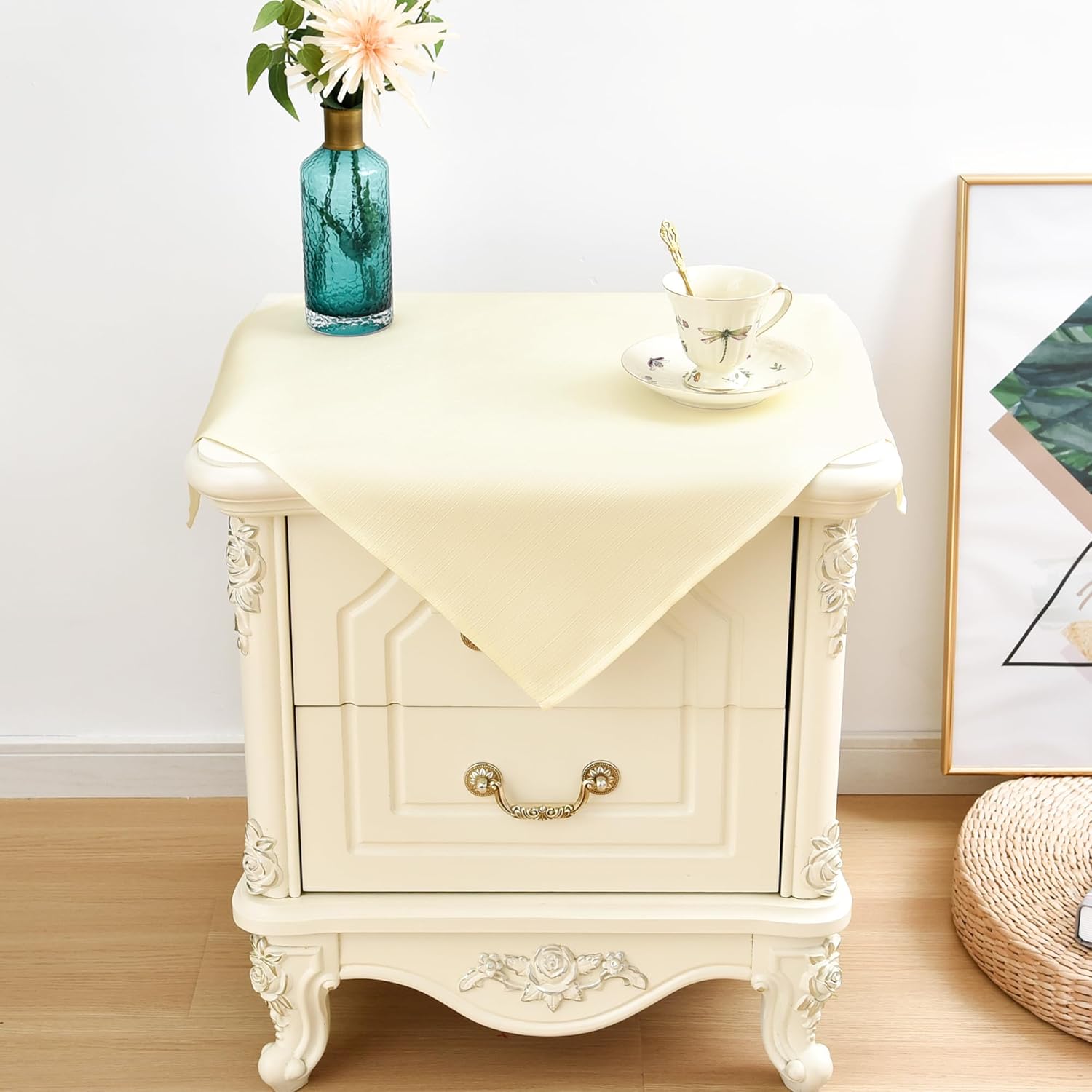 Wolkemer 2 Pack Jacquard Small Square Tablecloth Ivory