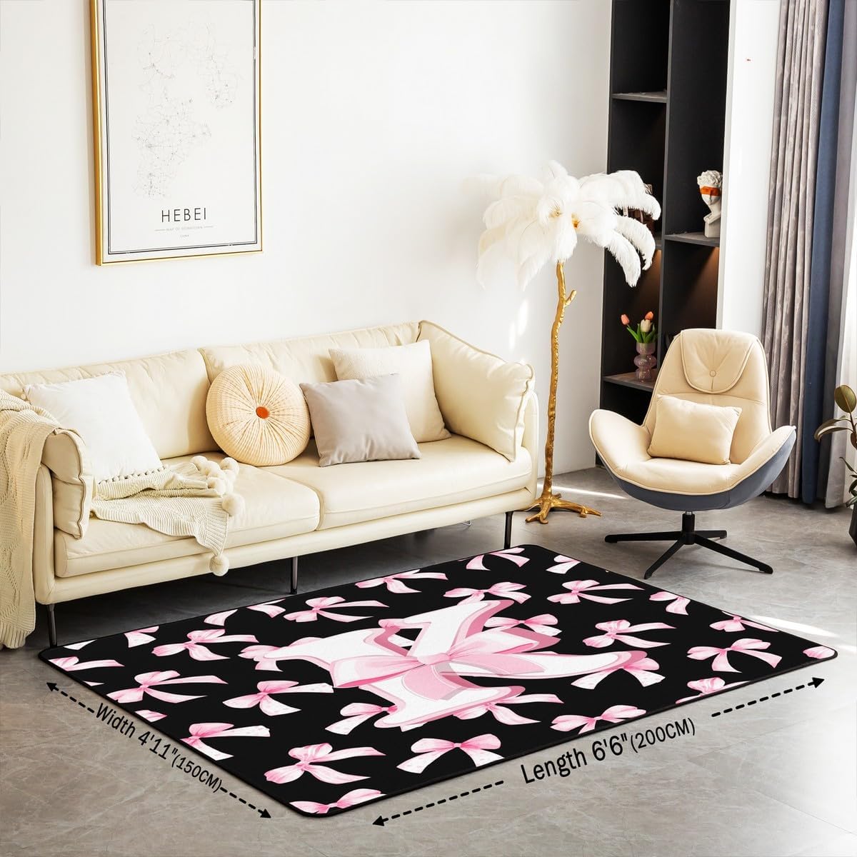 jejeloiu Kids Pink Bow Area Rug 3x5 Initial Letter K Living Room Rugs Bedroom Bow Decor Carpet with Non-Slip Backing Monogrammed Indoor Floor Mat Personalized Teen Girl Women Gifts Soft Polyester