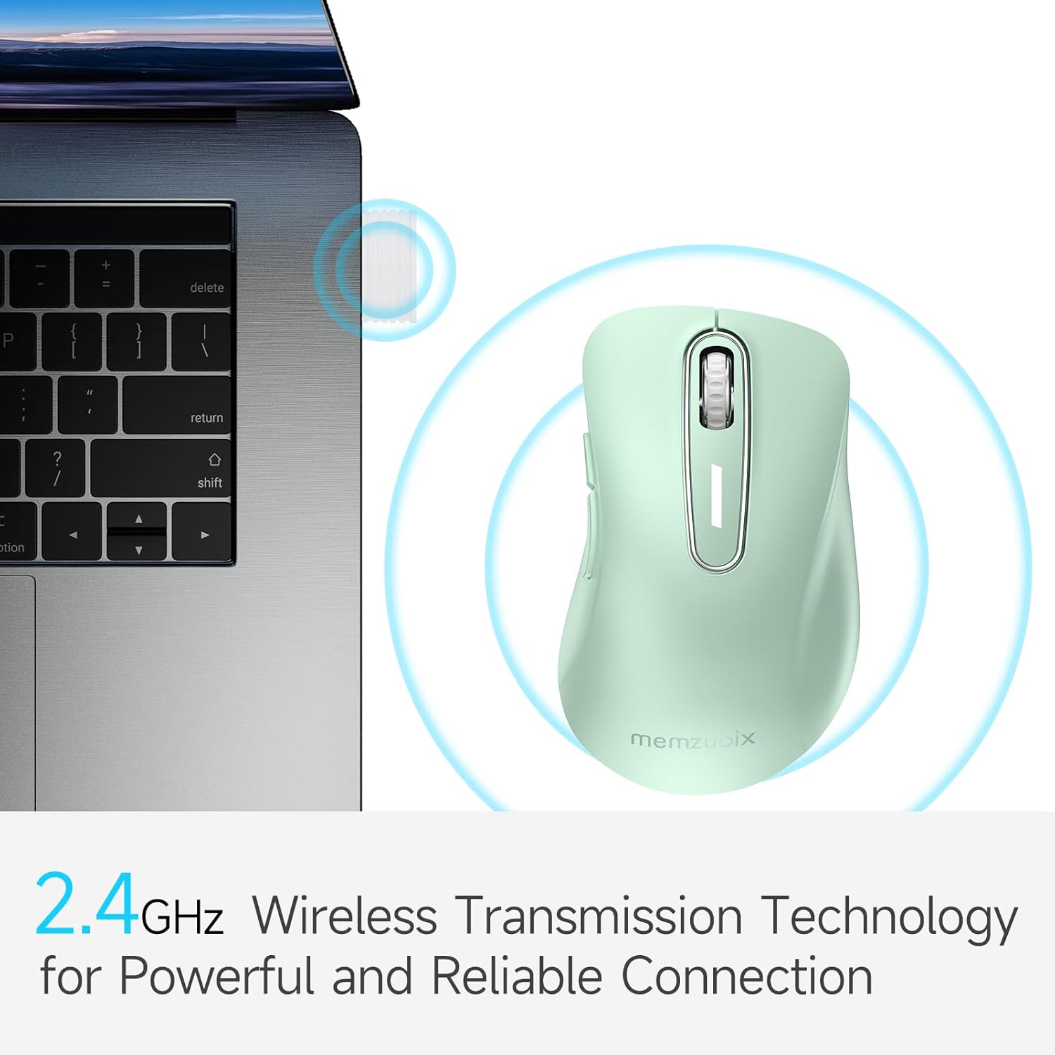 memzuoix 2.4G Wireless Mouse, 1400 DPI Computer Mice USB Receiver, Portable Wireless USB Mouse Battery Powered Cordless Mice for Laptop, PC, Desktop, 5 Buttons (Light Green)