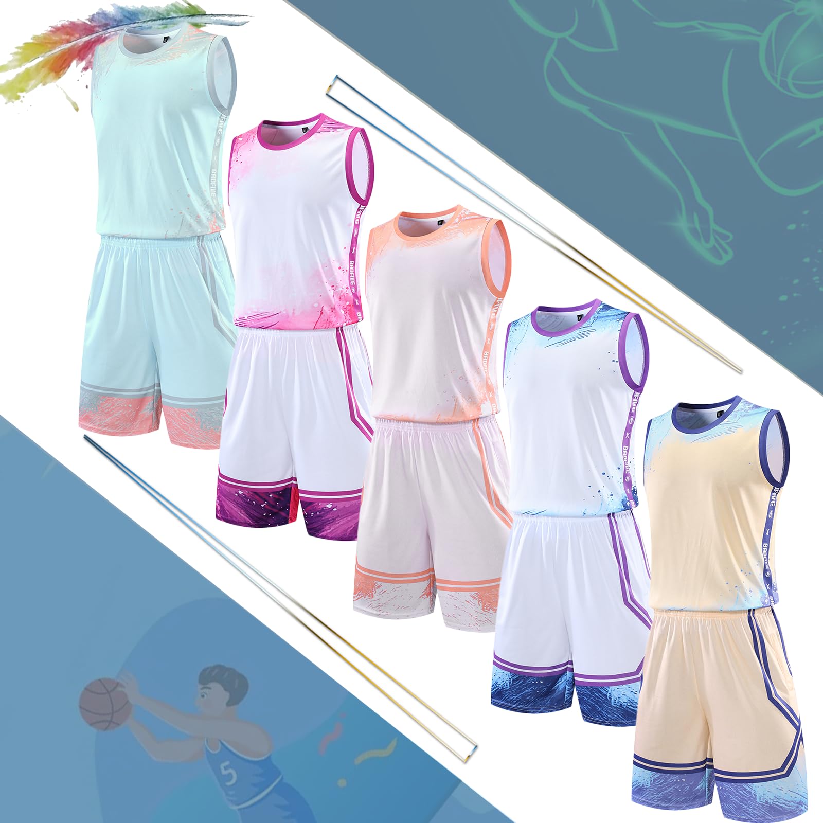 Tenue de Basket pour Basketball pour Fille Enfant Personnalisable avec Nom, Numéro, Logo de l'Équipe Maillot de Basket Personnalisé Ensemble Basket Garcon