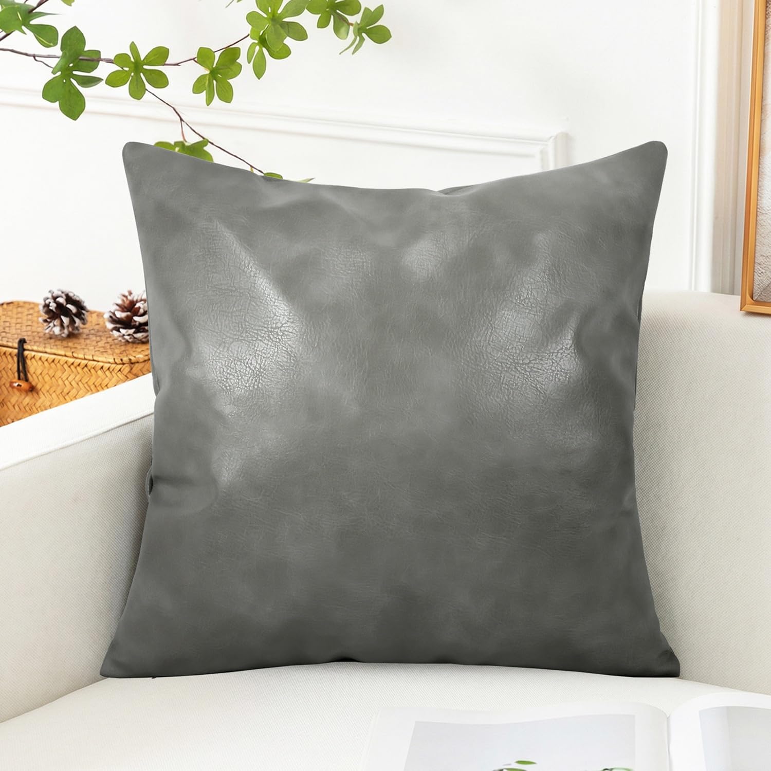 ZEaink Faux Leather Sofa Cushion Pillow Cover 40x40 /45x45/50x50 cm Waterproof Throw Pillow Cover with Zipper Modern Decorative Pillow Cases for Sofa Couch Bedroom Living Room(Gray,30x50 cm)