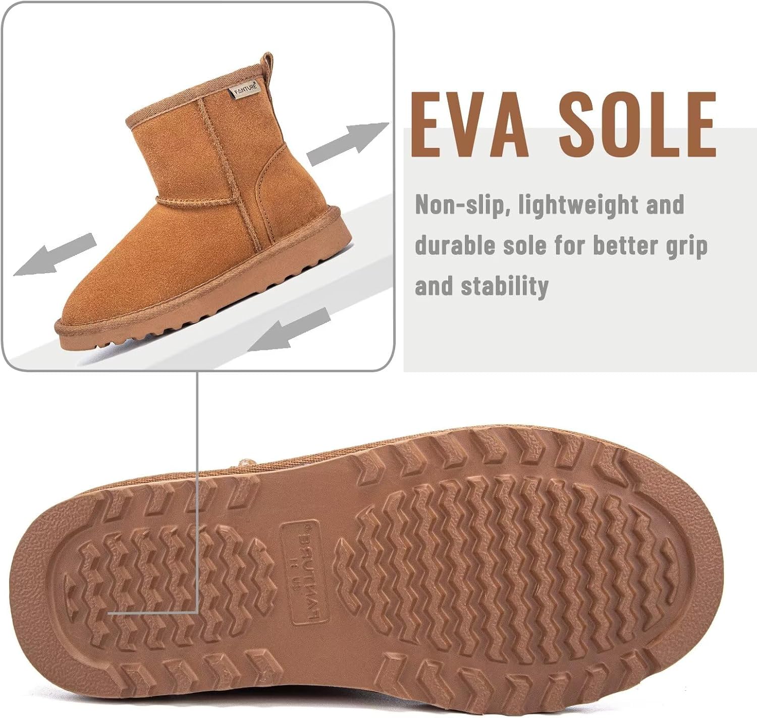 FANTURE Kids Snow Ankle Boots,Genuine Cow Suede Leather