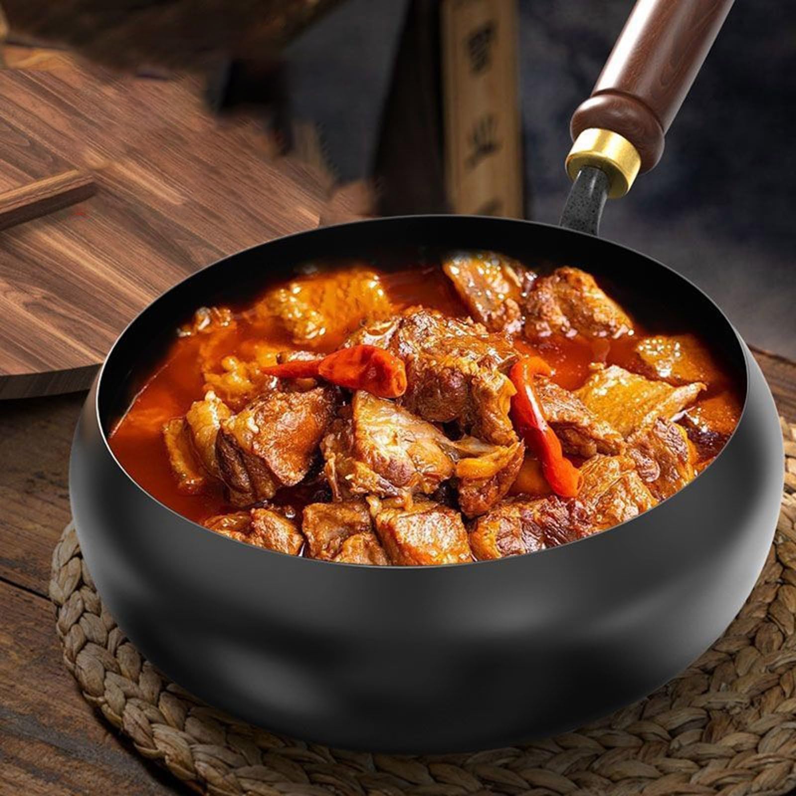 XAGMODSHN Padella professionale in acciaio carbonio con fondo da 24 cm per riscaldamento rapido, soffritto e preparazione dei pasti in famiglia, padelle con finiture lisce