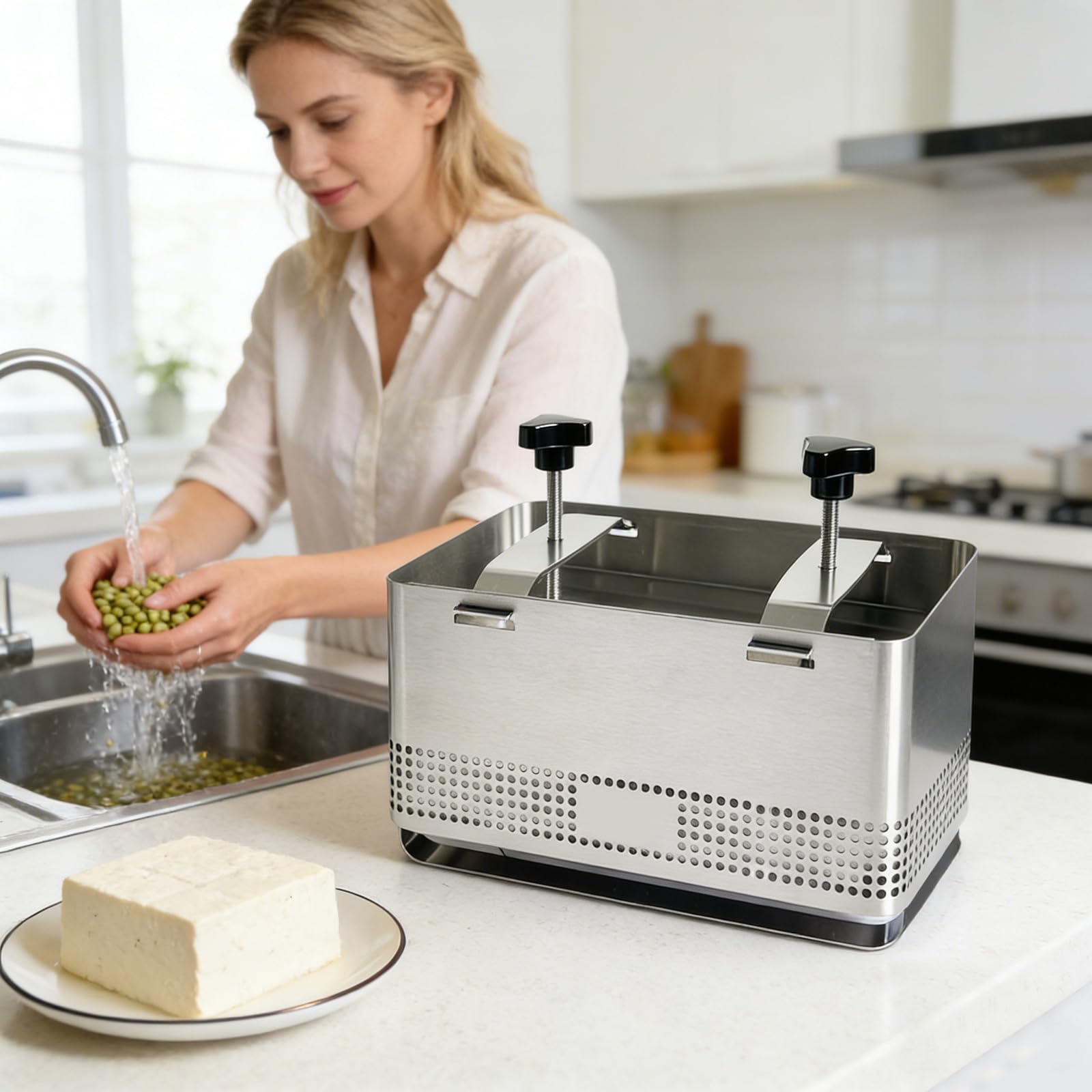 Duratura 304 in acciaio inox fagioli formaggio macchina con manopola antiscivolo e base rialzata per stabilità Rapido drenaggio formaggio verdure stampo