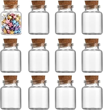 12Pcs 15ML Empty Clear Wish Bottles with Cork Lids Mini Glass Jars Decoration Vials for DIY Crafts & Wedding Favors