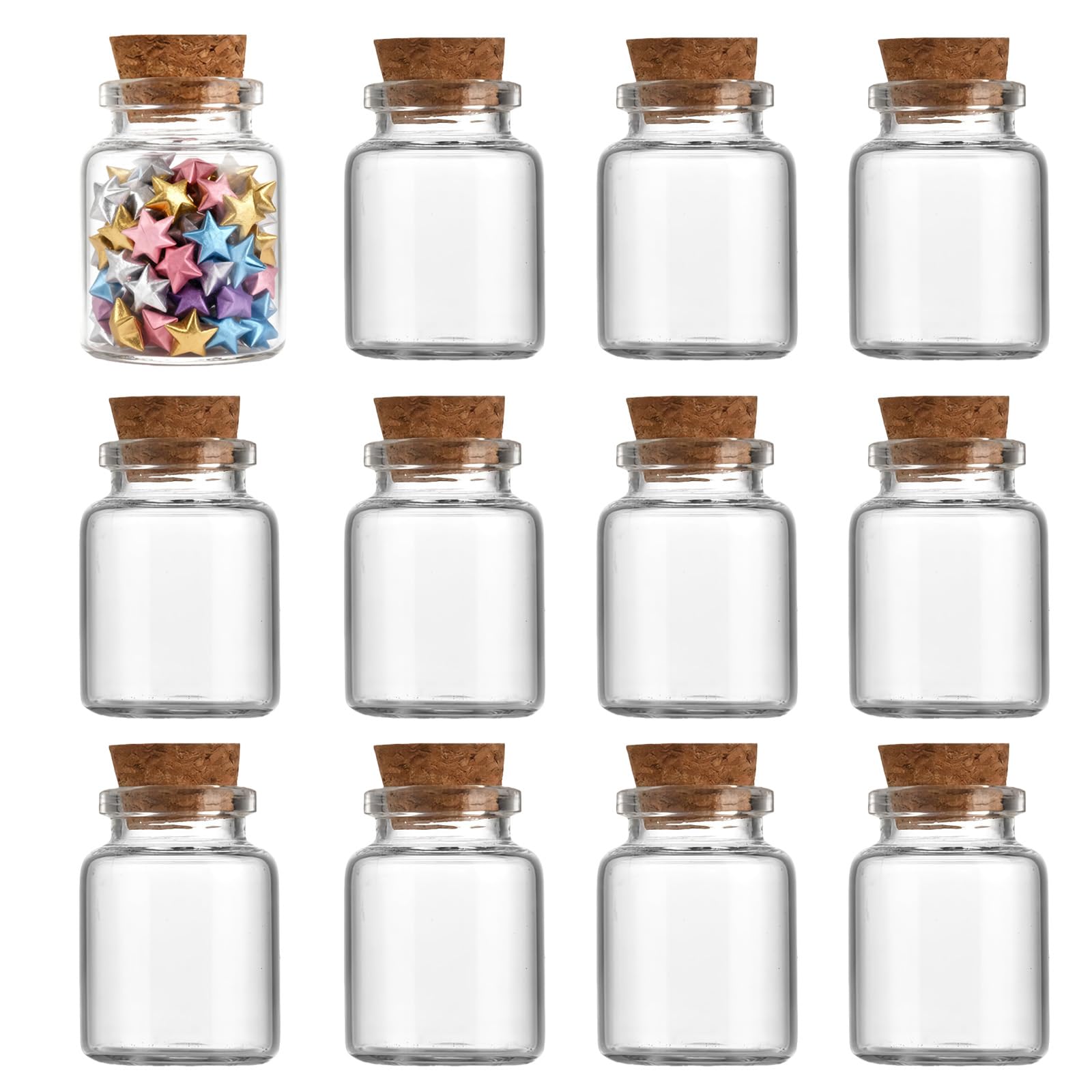 OHEETU 12Pcs 15ML Empty Clear Wish Bottles with Cork Lids Mini Glass Jars Decoration Vials for DIY Crafts & Wedding Favors
