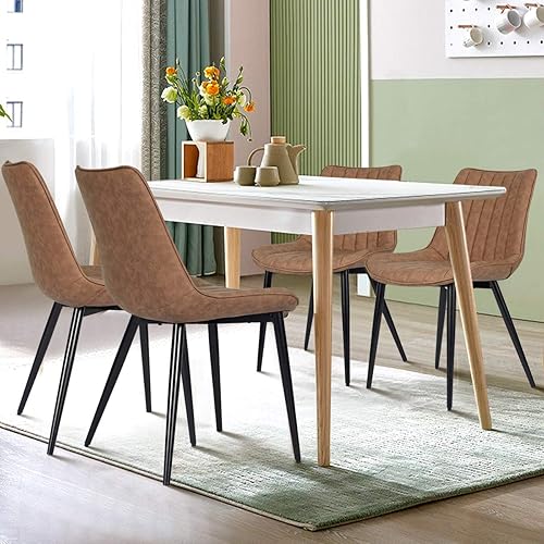 Miniatura 2 de 4 sillas de comedor de piel sintética, silla tapizada moderna de mediados de siglo con patas de metal para cocina, sala de estar, color marrón Cuero