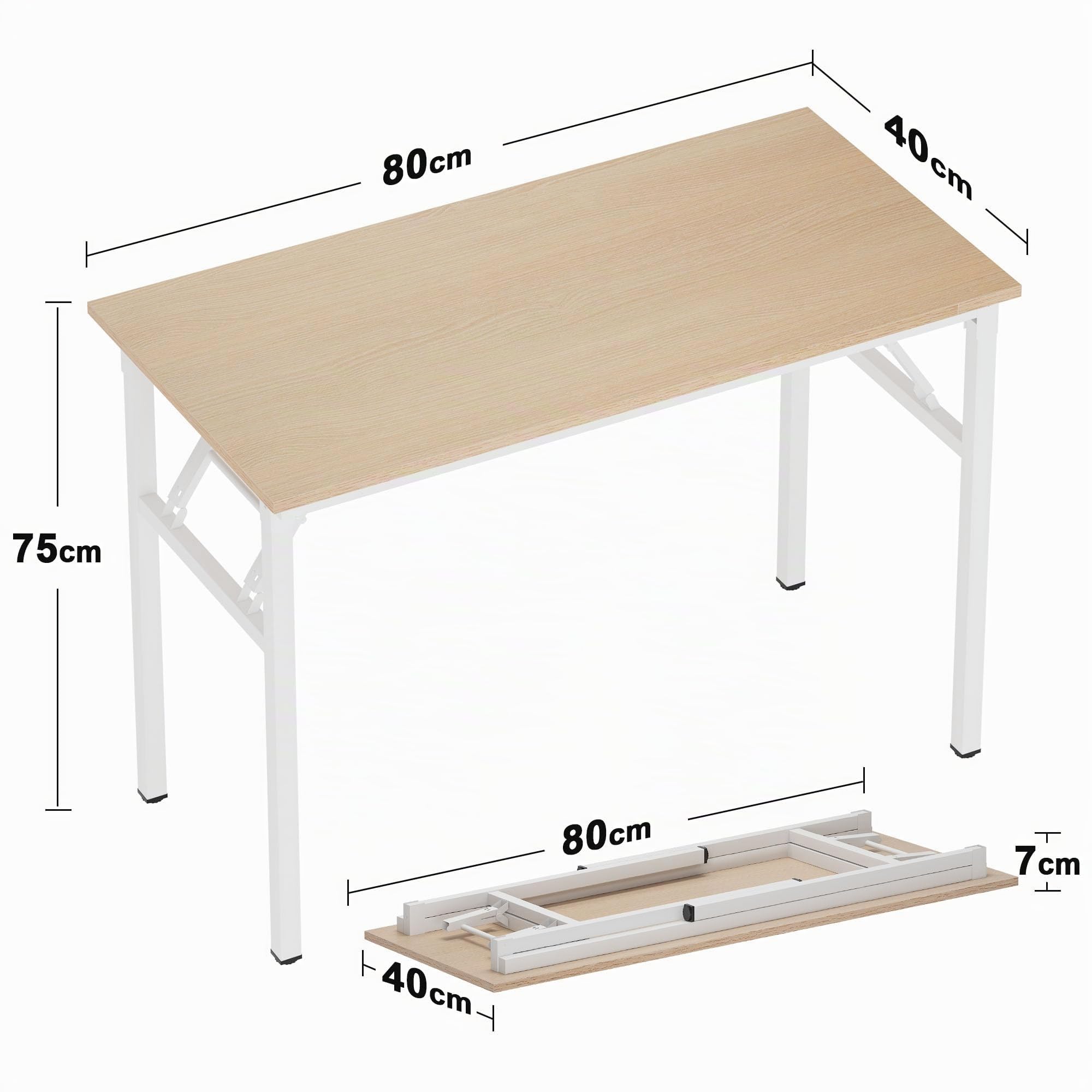 sogesfurniture Schreibtisch klein Klappbar, 80x40cm Klapptisch Computertisch Büromöbel PC Tisch klein Esstisch Arbeitstisch Klappbar für Zuhause, Büro, Picknick, Helle Eiche & Weiß