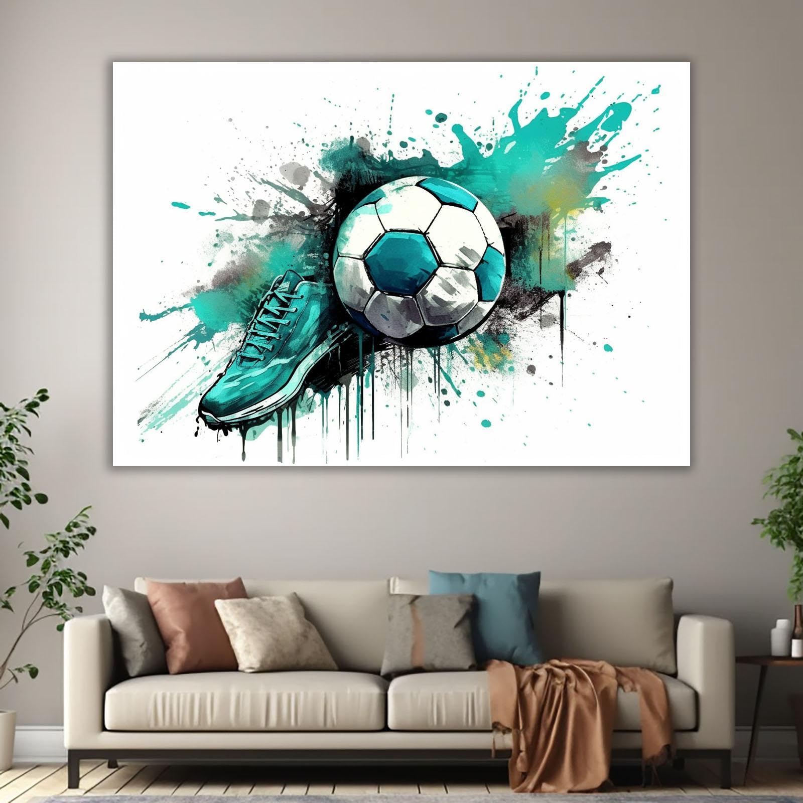veces Pósteres de fútbol para dormitorio de niños, acuarela abstracta de fútbol, decoración motivacional de pared, póster de dormitorio para habitación de adolescentes, impresiones deportivas, 70 x