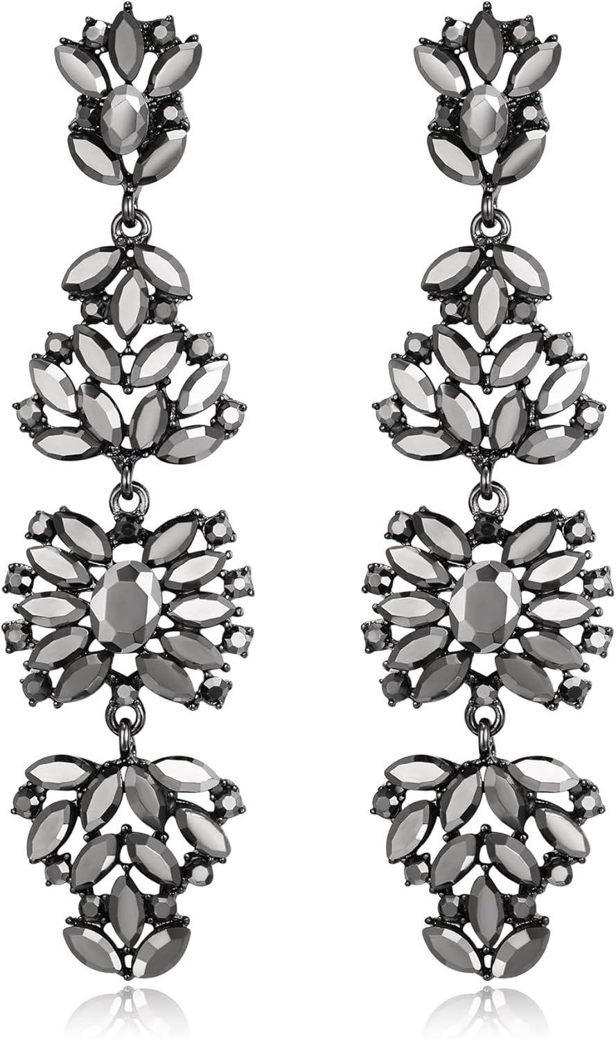 EVER FAITH Statement Dangle Earrings for Women, Costume Wedding Party Jewelry Marquise Crystal Cluster Bohemia Chandelier Long Earring