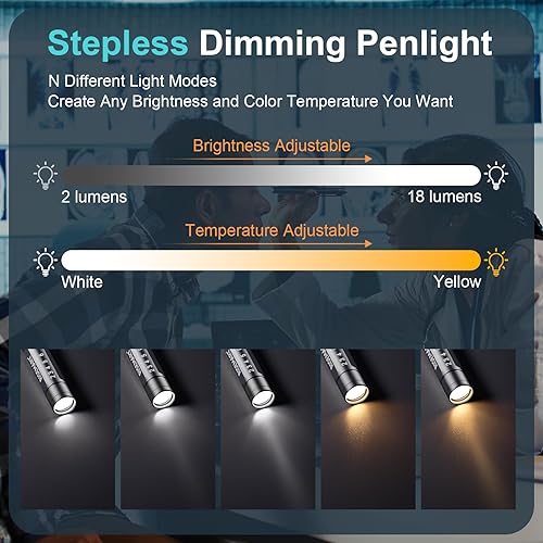 Vista 45 de RISEMART Luz de bolígrafo para enfermera, luz LED médica recargable, blanco cálido/frío y atenuación continua, luz médica portátil para enfermera