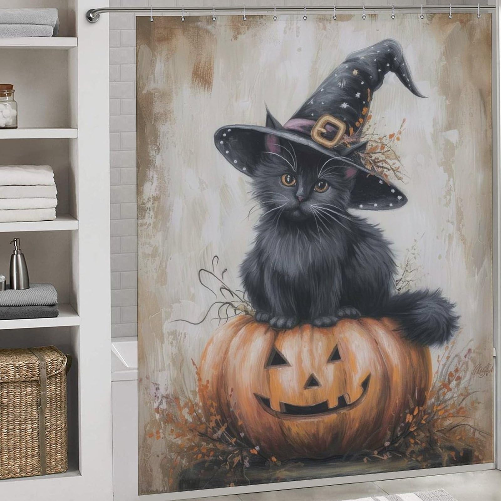 Polyester à séchage rapide Black Halloween Kitten avec tissu déperlant résistant 177x180cm