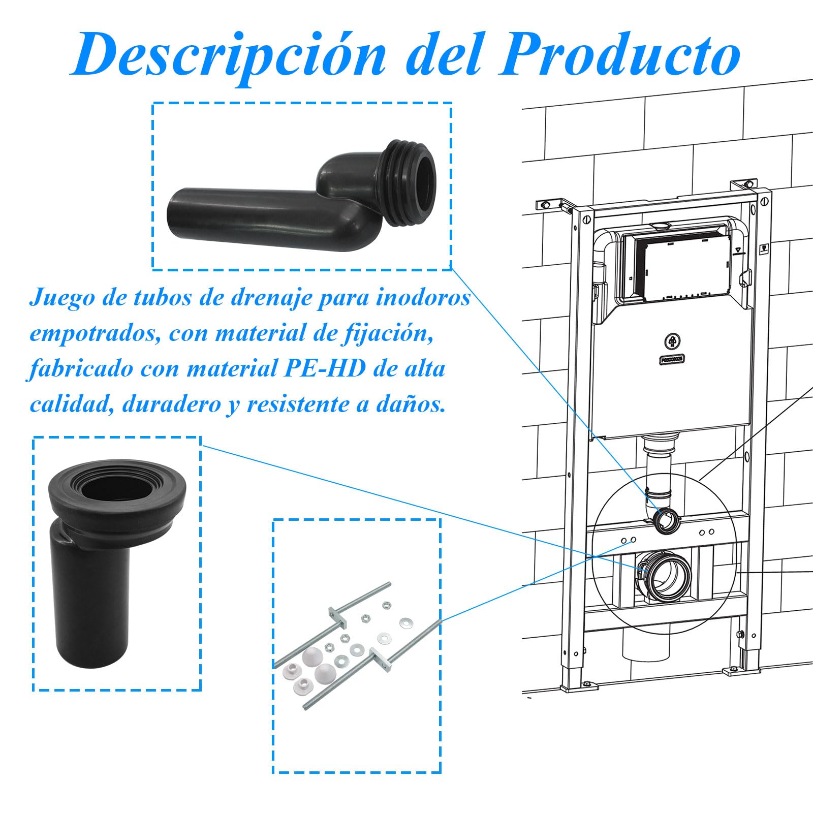 Kit de Conexión para WC Suspendido – Compatible con Geberit 405.116.00.1, Kit de Conexión para WC, con Material de Fijación, Tubo de Conexión para WC.