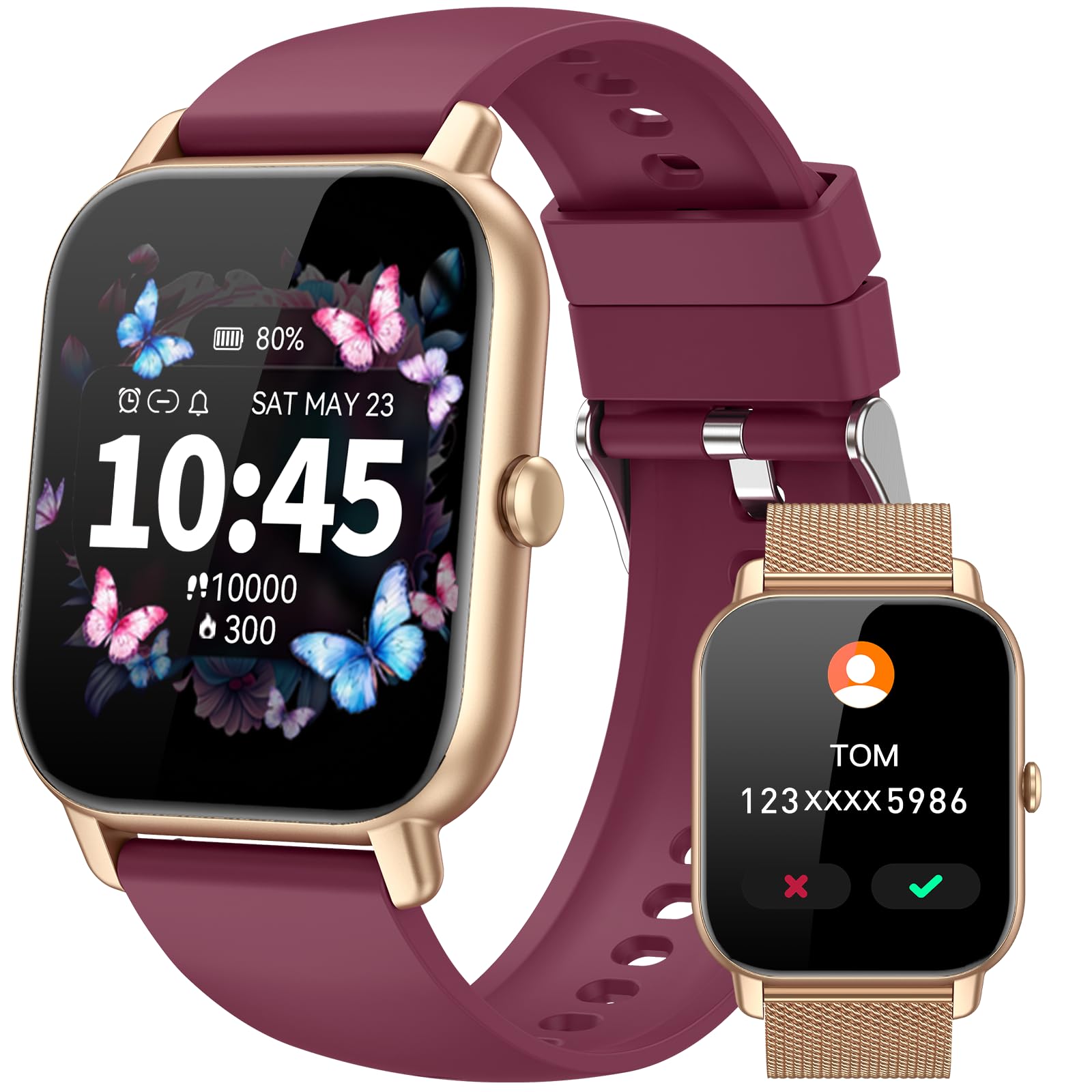 Relojes inteligentes para hombres y mujeres, rastreador de fitness con contador de actividad/monitor de sueño, IP68 resistente al agua para Android, iPhone iOS (funda de arena cálida con correa dorada