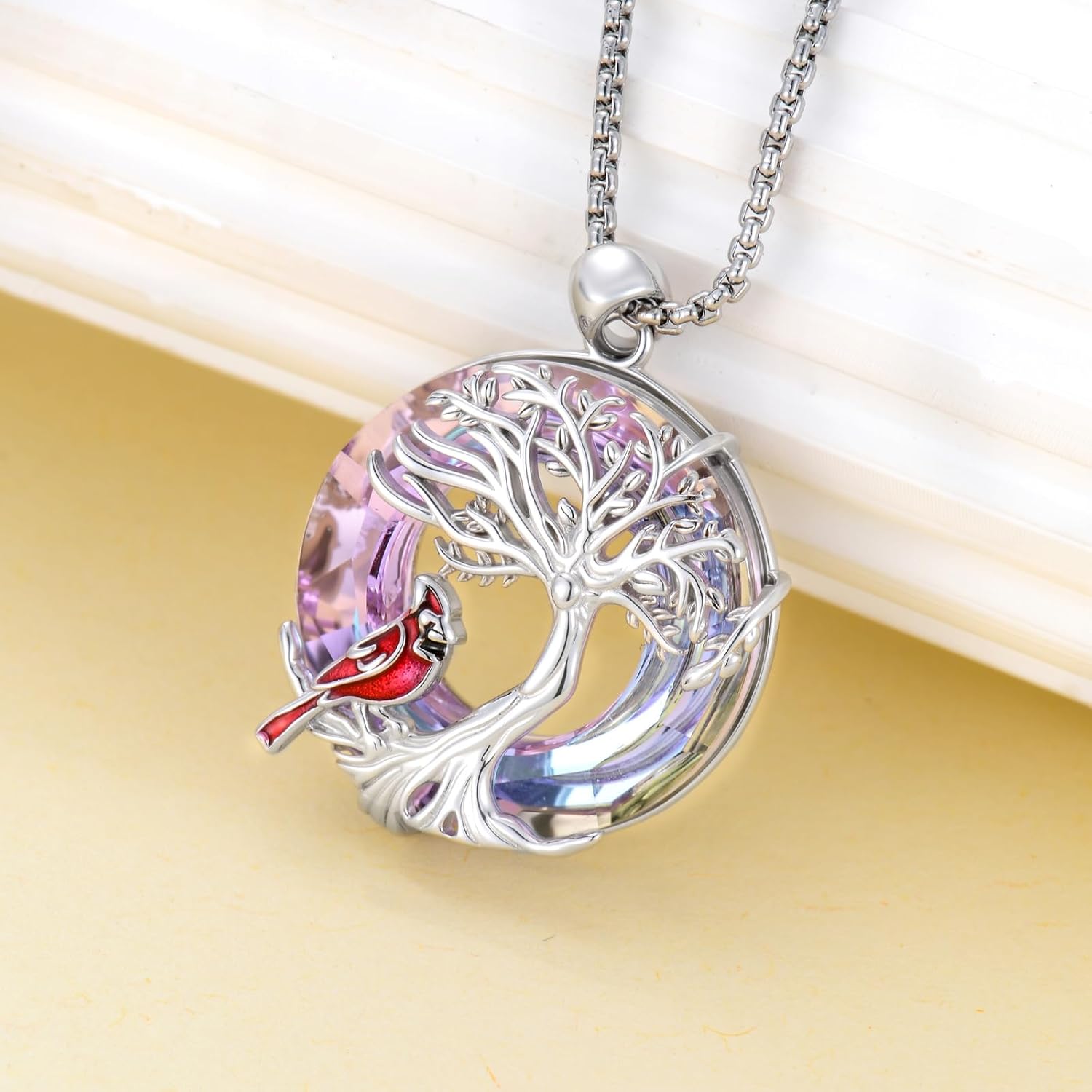 Tree of Life Mushroom Necklace 925 Sterling Silver Tree of Life Animal Crystal Pendant Necklace Birthday Christmas Jewelry Gifts for Women