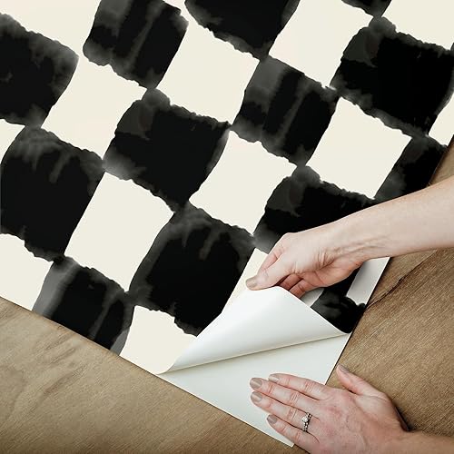 Miniatura 8 de RoomMates Mr. Kate Tess RMK12772PLW - Papel pintado de cuadros negro suave para despegar y pegar