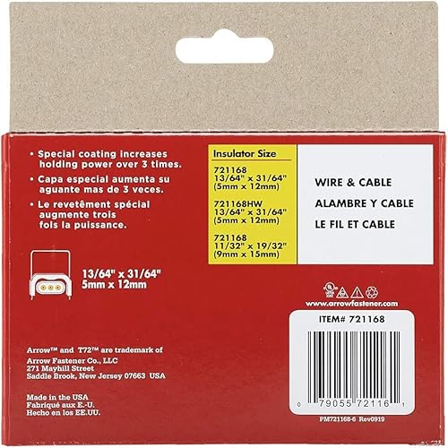 Arrow 721168 T72 Heavy Duty Steel Insulated Staples For Installing Cable And Wiring, 13/64-Inch By 31/64-Inch, 300-Pack #TOP7