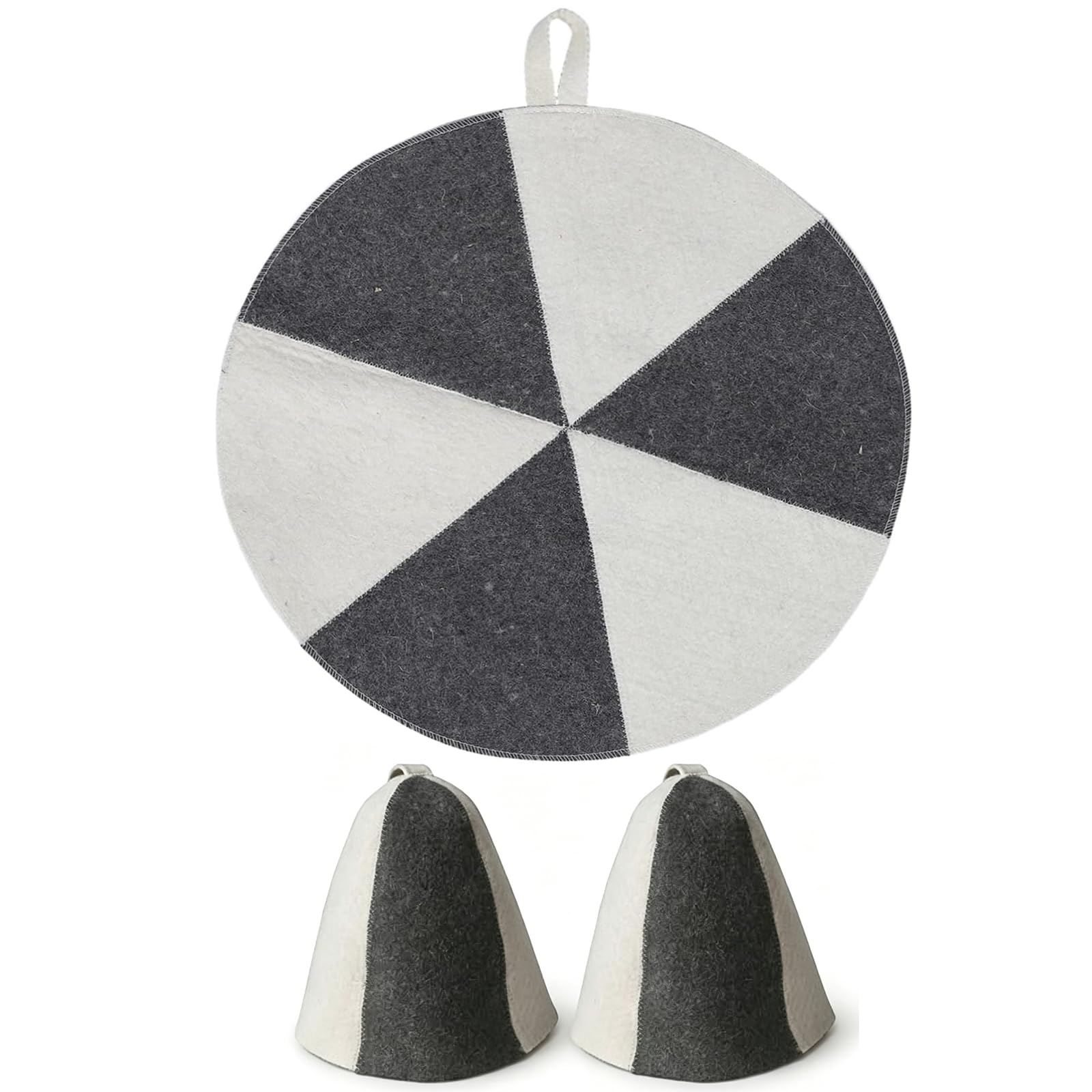 3 PCS Set Sauna Accessories with Heat Protection, Sauna Hat Set, Wool Sauna Hats for Men and Women, Contrast Colour Design and Round Mat for Sauna Bench Use Black
