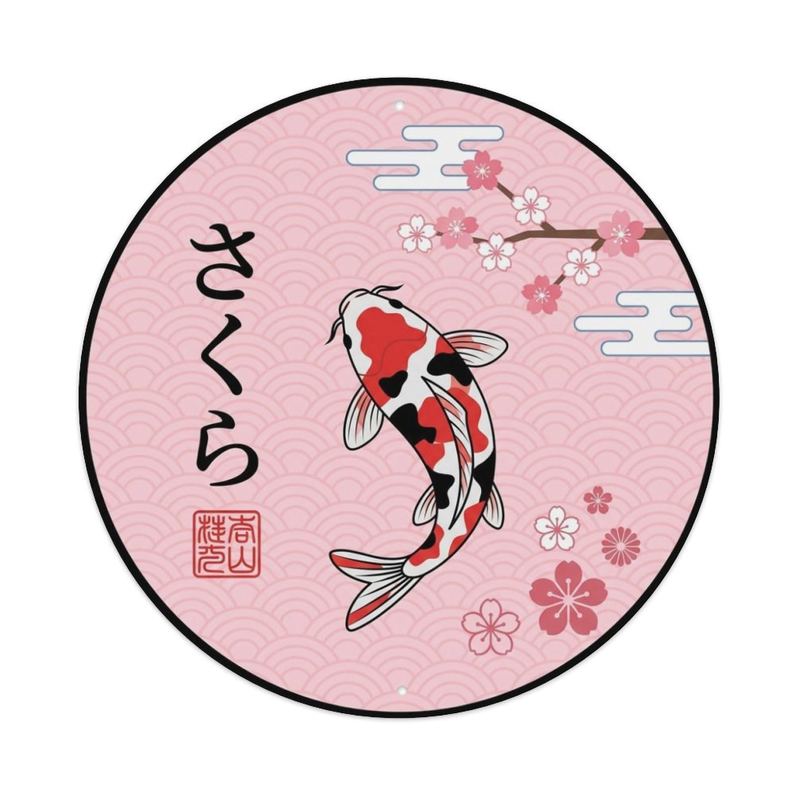 Crimson Blossom Koi Japanese Sakura Garden Zen Metal Tin Sign