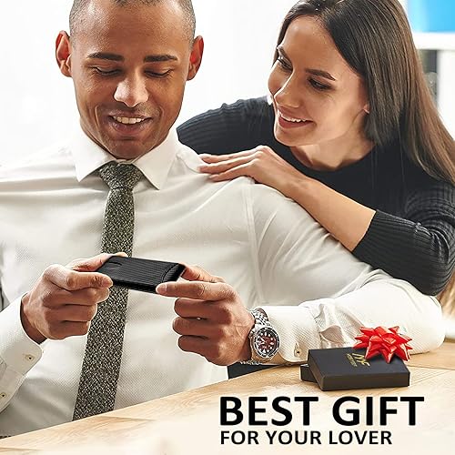 Vista 7 de MOSIYEEF Cartera delgada para hombre con clip para dinero, billetera minimalista para hombre para bolsillo frontal, billetera de cuero plegable