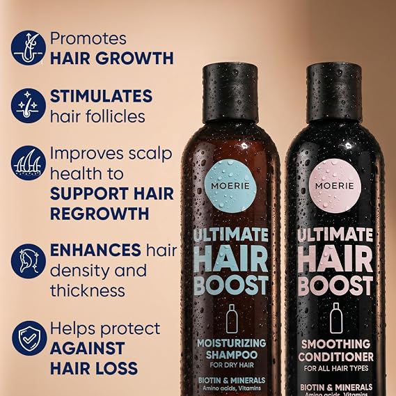 Moerie Ultimate Hair Growth Shampoo & Conditioner Set Longer, Thicker, Fuller Hair Vegan, Volumizing, Paraben & Silicone Free Moisturizing for All Hair Types 2 x 8.45 fl oz (250ml)