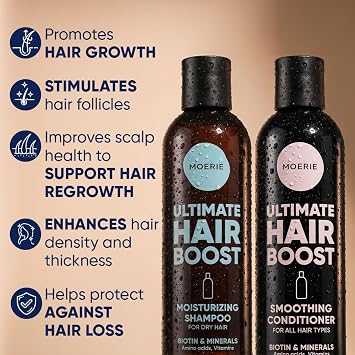 Moerie Ultimate Hair Growth Shampoo & Conditioner Set Longer, Thicker, Fuller Hair Vegan, Volumizing, Paraben & Silicone Free Moisturizing for All Hair Types 2 x 8.45 fl oz (250ml)