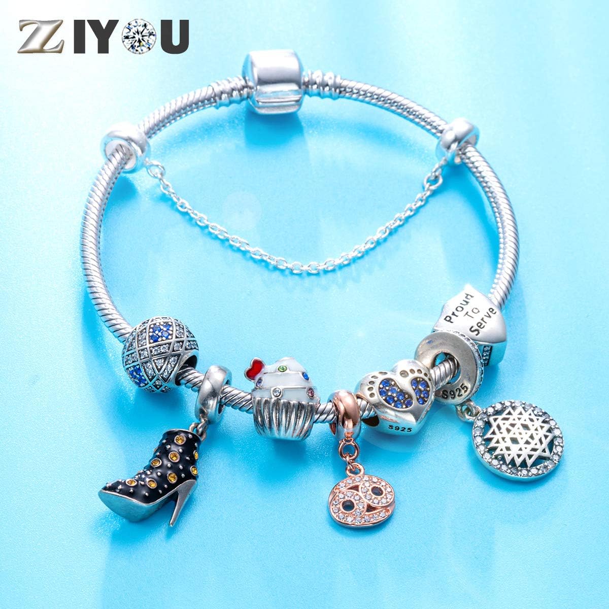 Footprint Heart Charm with October Birthstone for Pandora Mother Day Bracelets - 925 Sterling Silver Mom Love Daughter Pink Feet Beads - Image 3