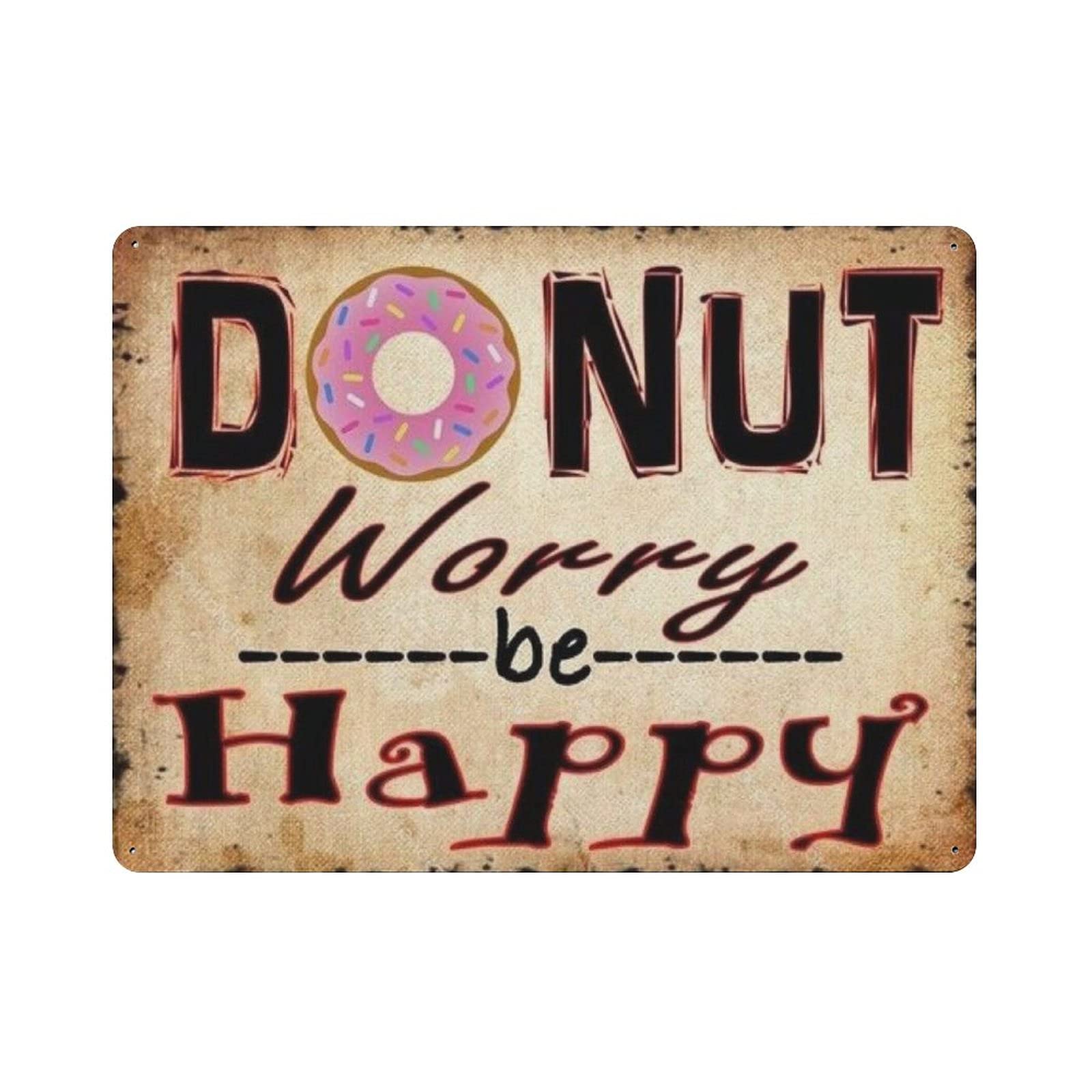 rayprint Metal Tin Sign Donut Worry Be Happy Vintage Tin Poster Metal Sign Wall Decoration Country Kitchen Home Garage Decor 12"x16"